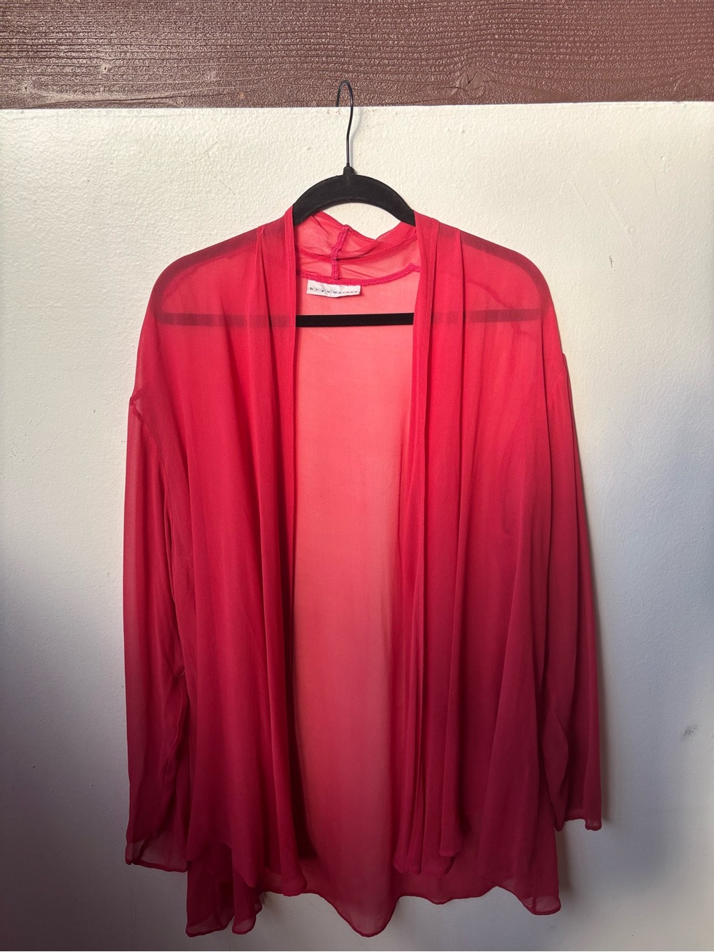 bryn Walker Sheer silk Red Open-Front Chiffon Robe